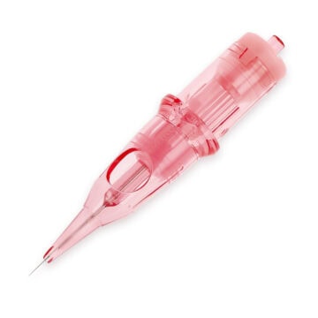 Pink tattoo cartridge pen for precise permanent makeup application.