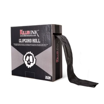 Tattoo clip cord roll in black for professional tattoo equipment.