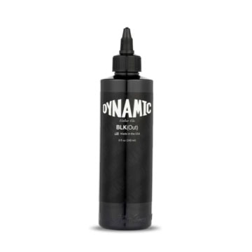Black tattoo ink bottle with Dynamic logo for tattoo supplies.