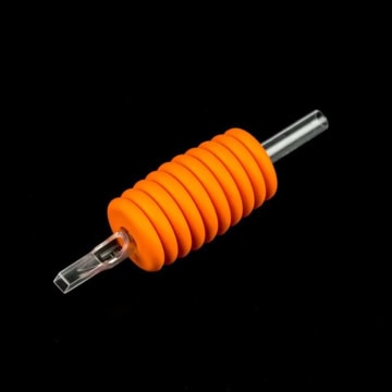 Disposable tattoo grip 30mm with orange rubber coating for tattoo machines.