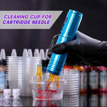 Cleaning cup for tattoo cartridge needle in professional tattoo supplies.