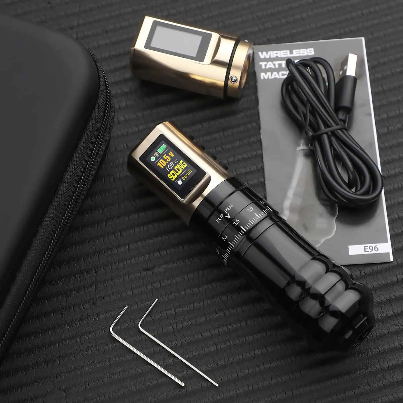 Solong E96 - Black & Gold 7 solong e 96 wireless tattoo machine