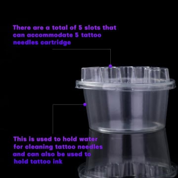 Clear plastic tattoo needle cartridge holder with 5 slots for needles.