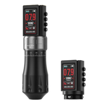 CNC E400 tattoo power supply with digital display and controls.