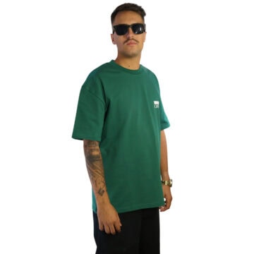 Men's green T-shirt with Pedrada Tattoo Supplies logo for tattoo artists.