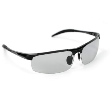 Black polarized sunglasses with gray lenses for UV protection.