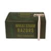 Eco-friendly wheat straw razors in green packaging for sustainable grooming.