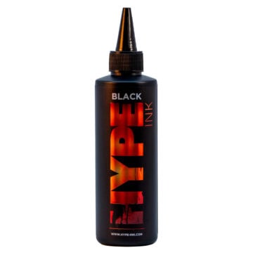 Hype Ink Black 200ml tattoo ink bottle for professional tattooing.