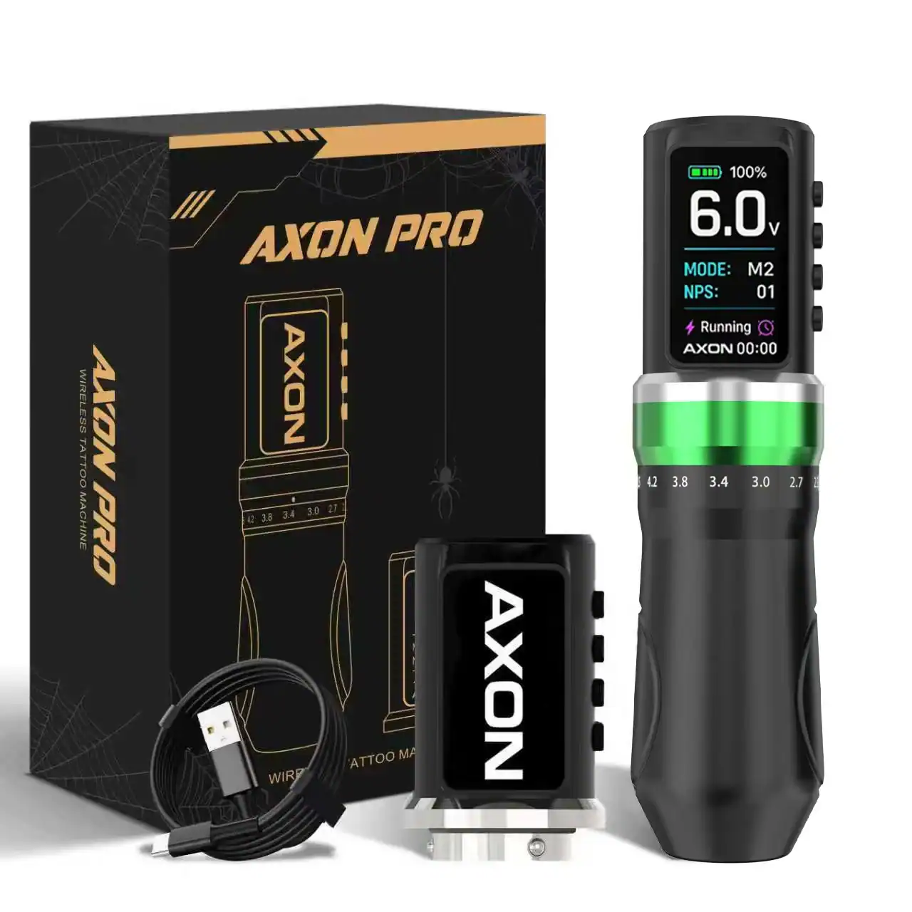 Axon Pro Wireless Tattoo Machine - Black & Green 1 Axon Pro Wireless Tattoo Machine - Black & Green