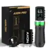 Wireless tattoo machine with digital display and green battery.