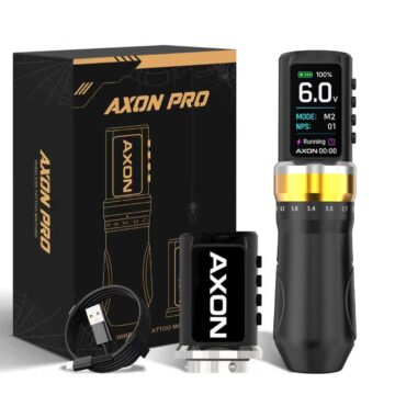 Axon Pro wireless tattoo machine with display and accessories.