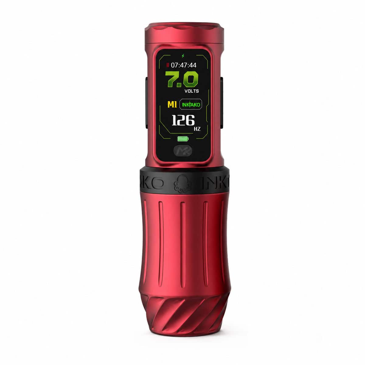 Inktako AT7 1 Intako AT7 tattoo power supply with digital display and ergonomic design.