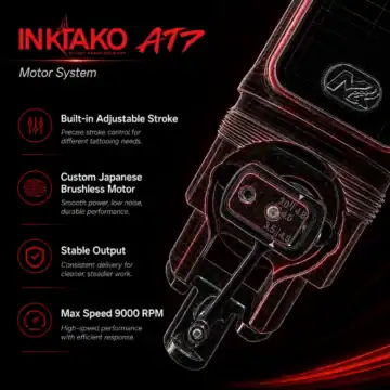 Inktako AT7 10 Intako AT7 tattoo machine motor system with adjustable stroke and Japanese brushless motor.