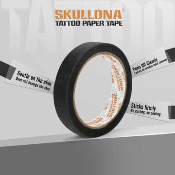 Black tattoo paper tape for professional tattooing, 20 meters long.