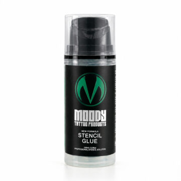 Moody Stencil Glue 100ml for tattoo stencils, professional quality.