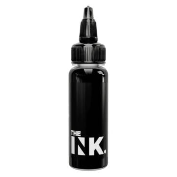 Black tattoo outlining ink bottle with label 'The Ink'.